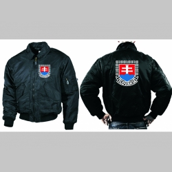 Slovensko - Slovakia, čierna zimná letecká bunda BOMBER Winter Jacket s límcom, typ CWU z pevného materiálu s masívnym zipsom na zapínanie, materiál 100% nylón